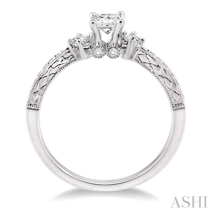 3/8 ctw Diamond Engagement Ring with 1/5 ct Princess Cut Center Stone in 14K White Gold
