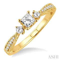 3/8 ctw Diamond Engagement Ring with 1/5 ct Princess Cut Center Stone in 14K Yellow Gold