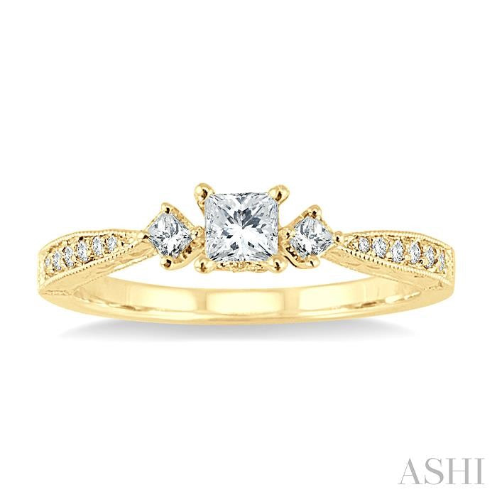 3/8 Ctw Diamond Engagement Ring with 1/5 Ct Princess Cut Center Stone in 14K Yellow Gold