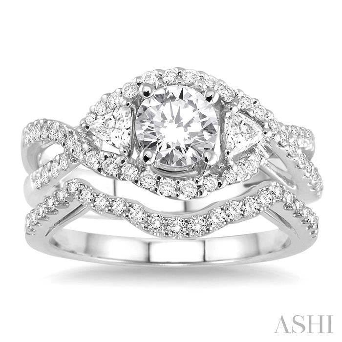 1 1/5 Ctw Diamond Wedding Set with 1 Ctw Round Cut Engagement Ring and 1/6 Ctw Wedding Band in 14K White Gold