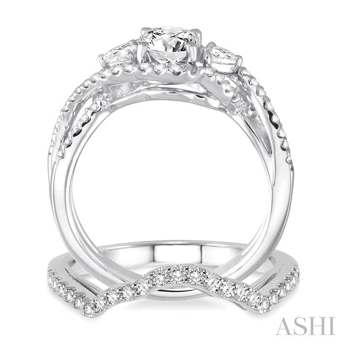 1 1/5 Ctw Diamond Wedding Set with 1 Ctw Round Cut Engagement Ring and 1/6 Ctw Wedding Band in 14K White Gold