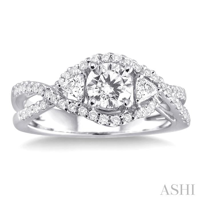 1 1/10 Ctw Diamond Engagement Ring with 5/8 Ct Round Cut Center Stone in 14K White Gold