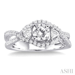 1 1/10 Ctw Diamond Engagement Ring with 5/8 Ct Round Cut Center Stone in 14K White Gold