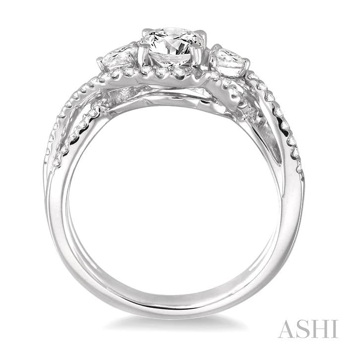 1 1/10 Ctw Diamond Engagement Ring with 5/8 Ct Round Cut Center Stone in 14K White Gold