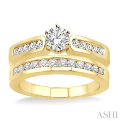 1 Ctw Diamond Wedding Set with 5/8 Ctw Round Cut Engagement Ring and 1/3 Ctw Wedding Band in 14K Yellow Gold