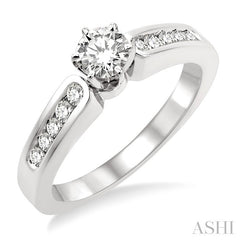5/8 Ctw Diamond Engagement Ring with 1/3 Ct Round Cut Center Stone in 14K White Gold