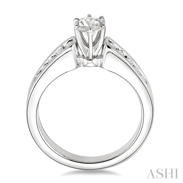5/8 Ctw Diamond Engagement Ring with 1/3 Ct Round Cut Center Stone in 14K White Gold