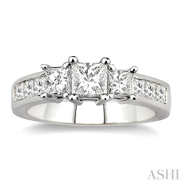 1 1/2 Ctw Nine Stone Princess Cut Diamond Engagement Ring in 14K White Gold