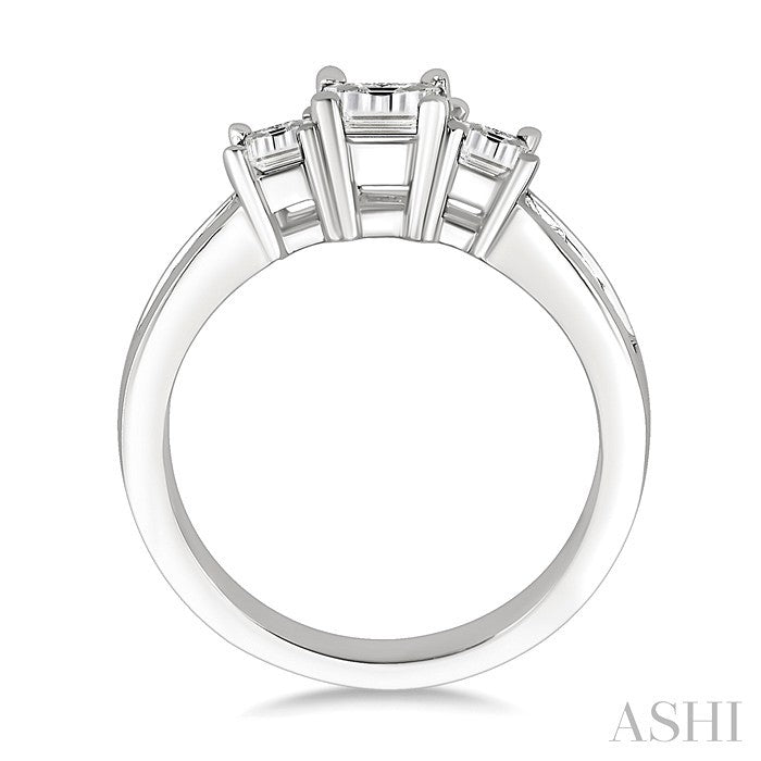 1 1/2 Ctw Nine Stone Princess Cut Diamond Engagement Ring in 14K White Gold