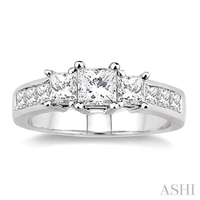 2 Ctw Nine Stone Princess Cut Diamond Engagement Ring in 14K White Gold