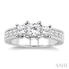 3 Ctw Nine Stone Princess Cut Diamond Engagement Ring in 14K White Gold