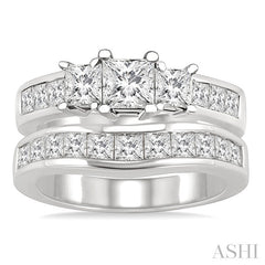 1 1/2 Ctw Diamond Wedding Set with 1 Ctw Princess Cut Engagement Ring and 1/2 Ctw Wedding Band in 14K White Gold