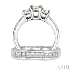 1 1/2 Ctw Diamond Wedding Set with 1 Ctw Princess Cut Engagement Ring and 1/2 Ctw Wedding Band in 14K White Gold