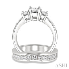 3 Ctw Diamond Wedding Set with 2 Ctw Princess Cut Engagement Ring and 1 Ctw Wedding Band in 14K White Gold