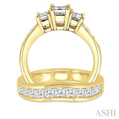 2 1/2 Ctw Diamond Wedding Set with 1 1/2 Ctw Princess Cut Engagement Ring and 1 Ctw Wedding Band in 14K Yellow Gold