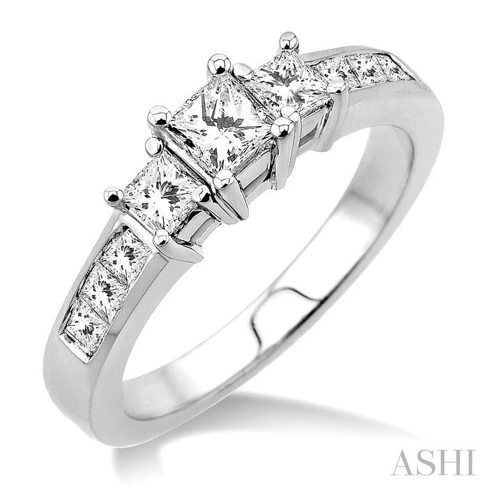 1 Ctw Nine Stone Princess Cut Diamond Engagement Ring in 14K White Gold