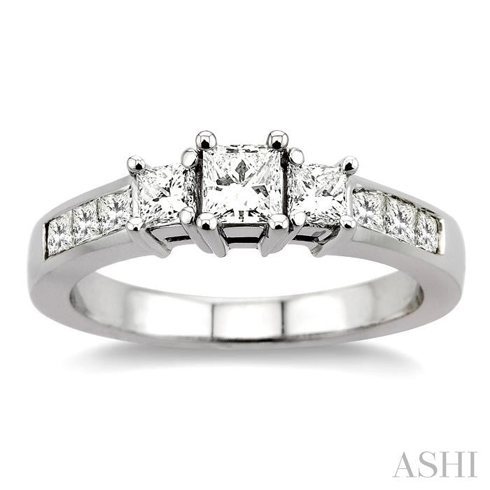 1 Ctw Nine Stone Princess Cut Diamond Engagement Ring in 14K White Gold