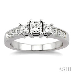 1 Ctw Nine Stone Princess Cut Diamond Engagement Ring in 14K White Gold