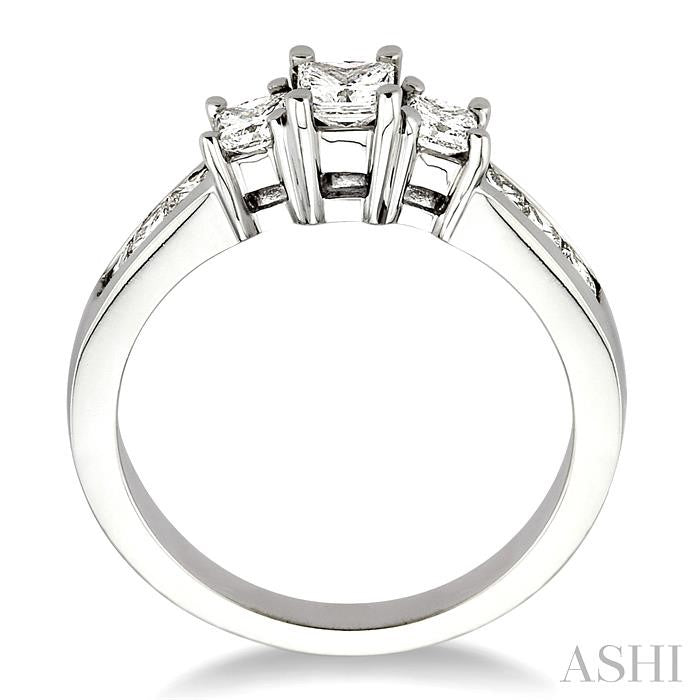 1 Ctw Nine Stone Princess Cut Diamond Engagement Ring in 14K White Gold