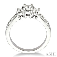 1 Ctw Nine Stone Princess Cut Diamond Engagement Ring in 14K White Gold