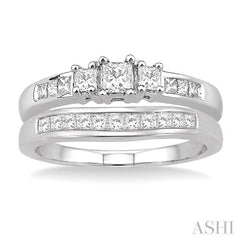 3/4 ctw Diamond Wedding Set with 1/2 ctw Princess Cut Engagement Ring and 1/4 ctw Wedding Band in 14K White Gold