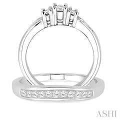 3/4 ctw Diamond Wedding Set with 1/2 ctw Princess Cut Engagement Ring and 1/4 ctw Wedding Band in 14K White Gold
