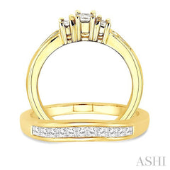 3/4 Ctw Diamond Wedding Set with 1/2 Ctw Princess Cut Engagement Ring and 1/4 Ctw Wedding Band in 14K Yellow Gold