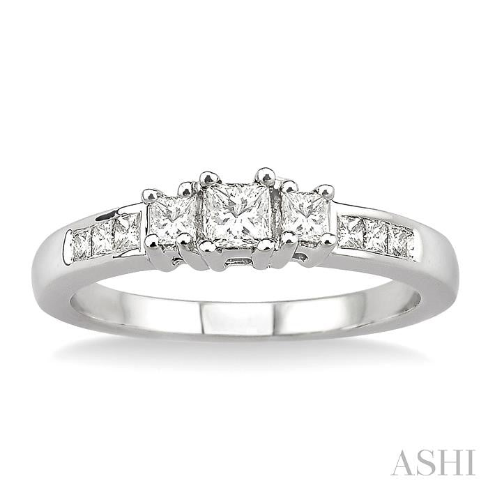 1/2 ctw Nine Stone Princess Cut Diamond Engagement Ring in 14K White Gold