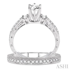 3/4 ctw Diamond Wedding Set with 5/8 ctw Round Cut Engagement Ring and 1/5 ctw Wedding Band in 14K White Gold