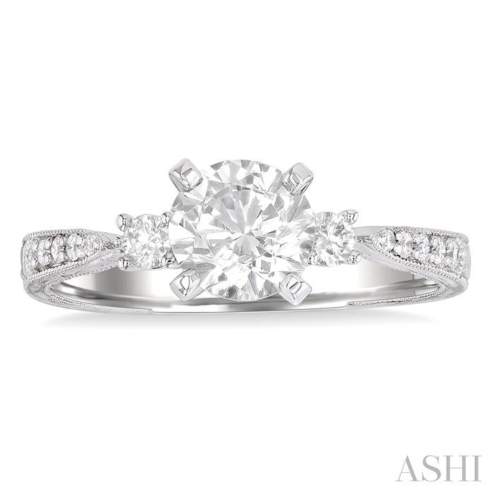 5/8 Ctw Diamond Engagement Ring with 3/8 Ct Round Cut Center Stone in 14K White Gold
