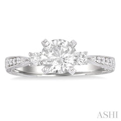 5/8 Ctw Diamond Engagement Ring with 3/8 Ct Round Cut Center Stone in 14K White Gold