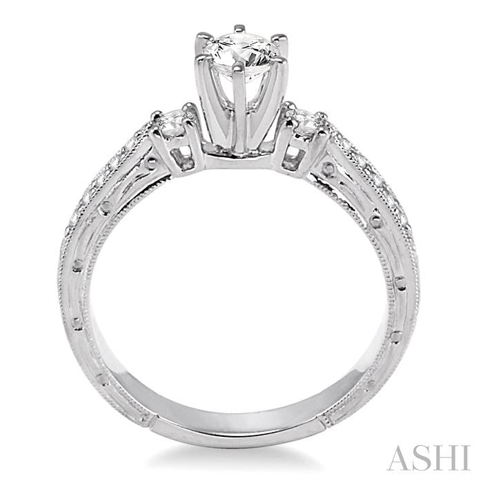 5/8 ctw Diamond Engagement Ring with 3/8 ct Round Cut Center Stone in 14K White Gold