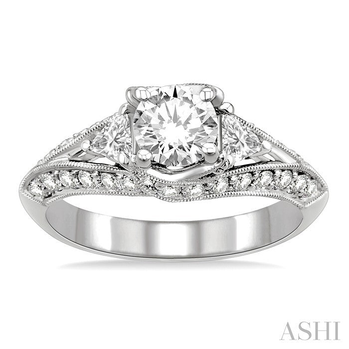 1 1/2 Ctw Diamond Engagement Ring with 5/8 Ct Round Cut Center Stone in 14K White Gold