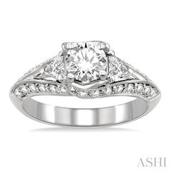 1 1/2 Ctw Diamond Engagement Ring with 5/8 Ct Round Cut Center Stone in 14K White Gold