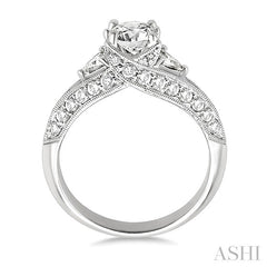 1 1/2 Ctw Diamond Engagement Ring with 5/8 Ct Round Cut Center Stone in 14K White Gold