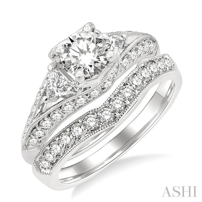 1 3/4 Ctw Diamond Wedding Set with 1 1/2 Ctw Round Cut Engagement Ring and 1/3 Ctw Wedding Band in 14K White Gold