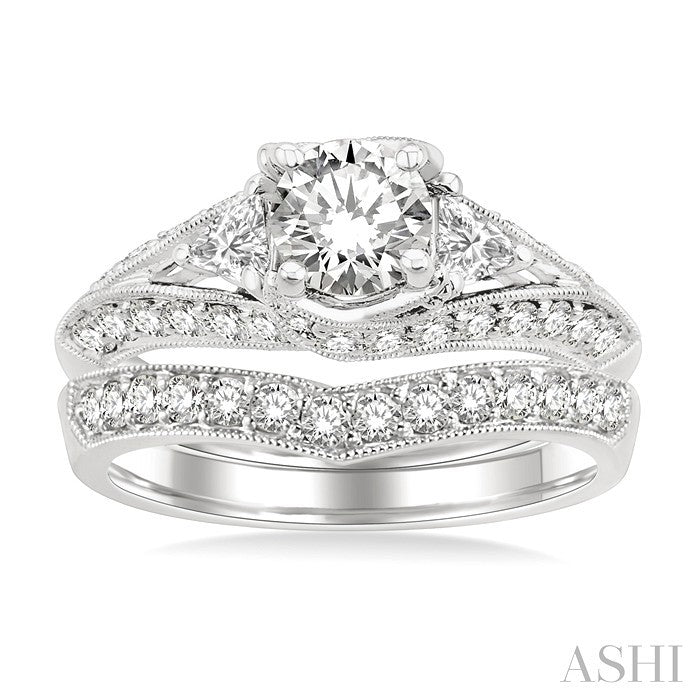 1 3/4 Ctw Diamond Wedding Set with 1 1/2 Ctw Round Cut Engagement Ring and 1/3 Ctw Wedding Band in 14K White Gold