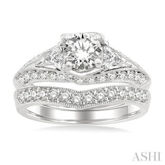 1 3/4 Ctw Diamond Wedding Set with 1 1/2 Ctw Round Cut Engagement Ring and 1/3 Ctw Wedding Band in 14K White Gold
