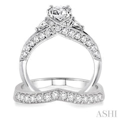 1 3/4 Ctw Diamond Wedding Set with 1 1/2 Ctw Round Cut Engagement Ring and 1/3 Ctw Wedding Band in 14K White Gold