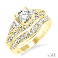 1 3/4 Ctw Diamond Wedding Set with 1 1/2 Ctw Round Cut Engagement Ring and 1/3 Ctw Wedding Band in 14K Yellow Gold