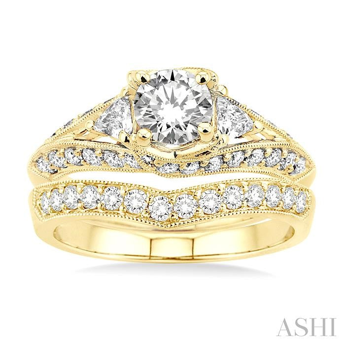 1 3/4 Ctw Diamond Wedding Set with 1 1/2 Ctw Round Cut Engagement Ring and 1/3 Ctw Wedding Band in 14K Yellow Gold