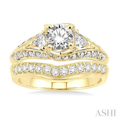 1 3/4 Ctw Diamond Wedding Set with 1 1/2 Ctw Round Cut Engagement Ring and 1/3 Ctw Wedding Band in 14K Yellow Gold