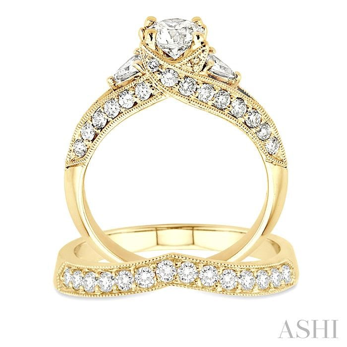 1 3/4 Ctw Diamond Wedding Set with 1 1/2 Ctw Round Cut Engagement Ring and 1/3 Ctw Wedding Band in 14K Yellow Gold
