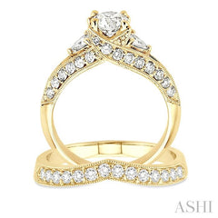 1 3/4 Ctw Diamond Wedding Set with 1 1/2 Ctw Round Cut Engagement Ring and 1/3 Ctw Wedding Band in 14K Yellow Gold