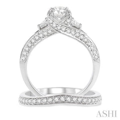 1 1/5 Ctw Diamond Wedding Set with 1 Ctw Round Cut Engagement Ring and 1/5 Ctw Wedding Band in 14K White Gold