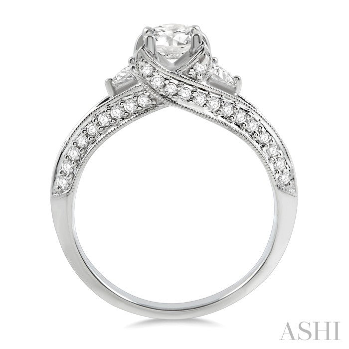 1 Ctw Diamond Engagement Ring with 1/2 Ct Round Cut Center Stone in 14K White Gold