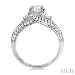 1 Ctw Diamond Engagement Ring with 1/2 Ct Round Cut Center Stone in 14K White Gold