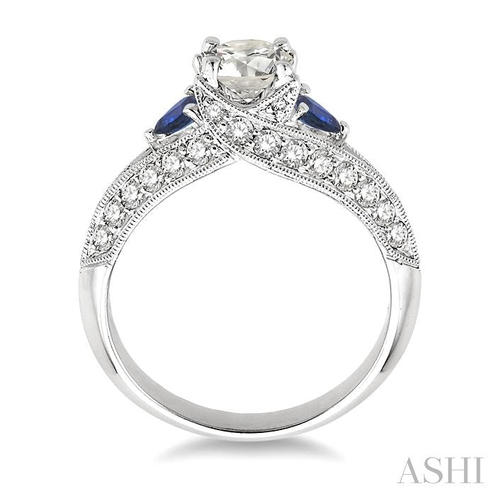 4x4 MM Trillion Cut Sapphire and 5/8 Ctw Round Cut Diamond Semi-Mount Engagement Ring in 14K White Gold