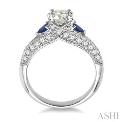 4x4 MM Trillion Cut Sapphire and 5/8 Ctw Round Cut Diamond Semi-Mount Engagement Ring in 14K White Gold