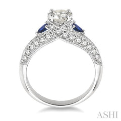 4x4 MM Trillion Cut Sapphire and 5/8 Ctw Round Cut Diamond Semi-Mount Engagement Ring in 14K White Gold